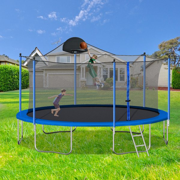 14FT Trampoline for Adults & Kids with Basketball Hoop, Outdoor Trampolines w/Ladder and Safety Enclosure Net for Kids and Adults - Image 2