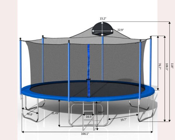 14FT Trampoline for Adults & Kids with Basketball Hoop, Outdoor Trampolines w/Ladder and Safety Enclosure Net for Kids and Adults - Image 3