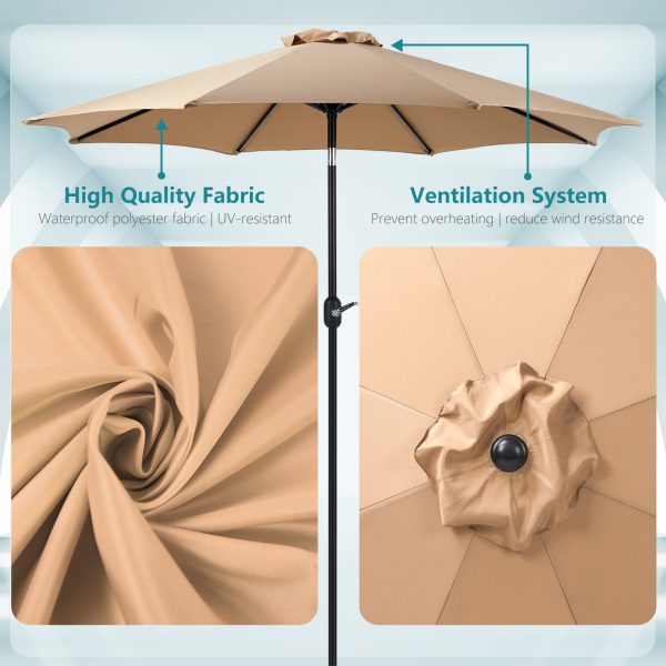 9 foot outdoor patio umbrella with button tilt and crank, Outdoor patio/market table umbrella UV protected and waterproof, khaki - Image 6
