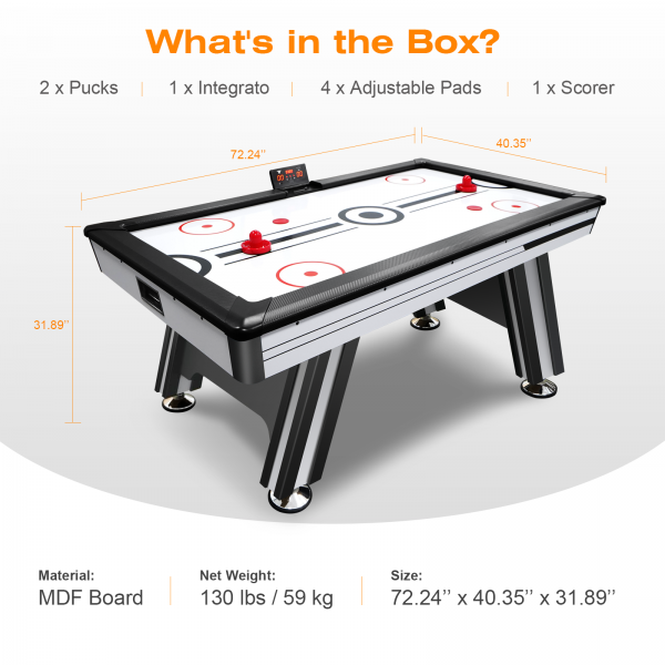 Air Hockey Table, 72" Indoor Hockey Table for Kids and Adults, LED Sports Hockey Game with 2 Pucks, 2 Pushers, and Electronic Score System - Image 4