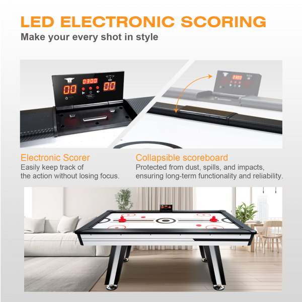 Air Hockey Table, 72" Indoor Hockey Table for Kids and Adults, LED Sports Hockey Game with 2 Pucks, 2 Pushers, and Electronic Score System - Image 6