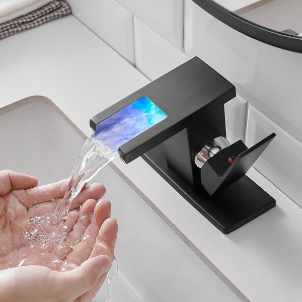 Bathroom Sink Faucet LED Light 3 Colors Changing Waterfall Glass Spout Hot Cold Water Mixer Single Handle - Image 3