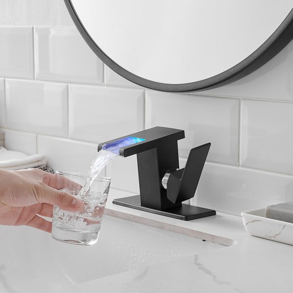 Bathroom Sink Faucet LED Light 3 Colors Changing Waterfall Glass Spout Hot Cold Water Mixer Single Handle - Image 5