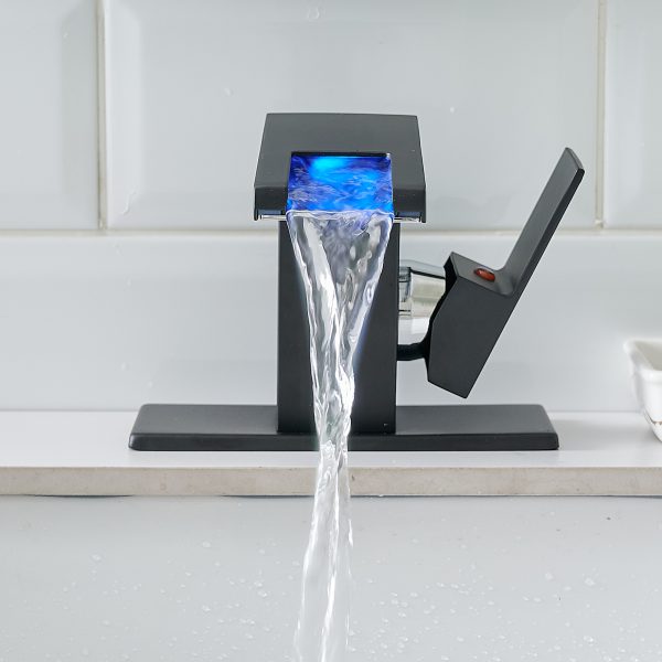 Bathroom Sink Faucet LED Light 3 Colors Changing Waterfall Glass Spout Hot Cold Water Mixer Single Handle - Image 6