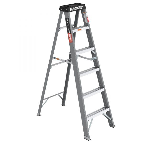 Fibreglass Step Ladder 6-Step 250lbs Gray