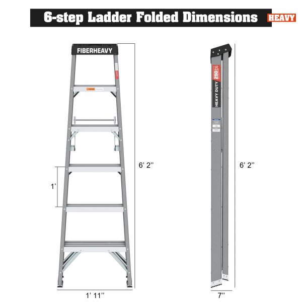 Fibreglass Step Ladder 6-Step 250lbs Gray - Image 4