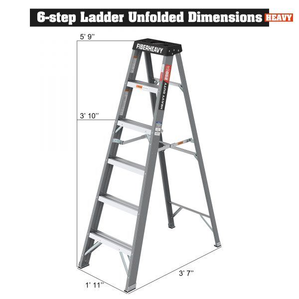 Fibreglass Step Ladder 6-Step 250lbs Gray - Image 7