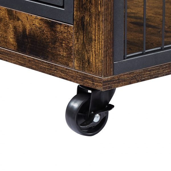 Furniture Style Dog Crate Side Table on Wheels with Double Doors and Lift Top. Rustic Brown - Image 7