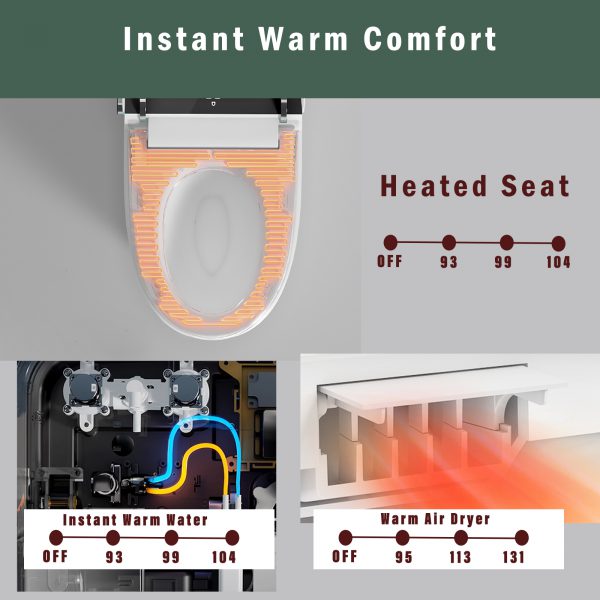 Modern Smart Toilet with Bidet Seat Built-in, Intelligent Toilet Auto Open/Close Seat, Foot Sensor, LED Display,Night Light, Warm Water & Dryer,White - Image 2