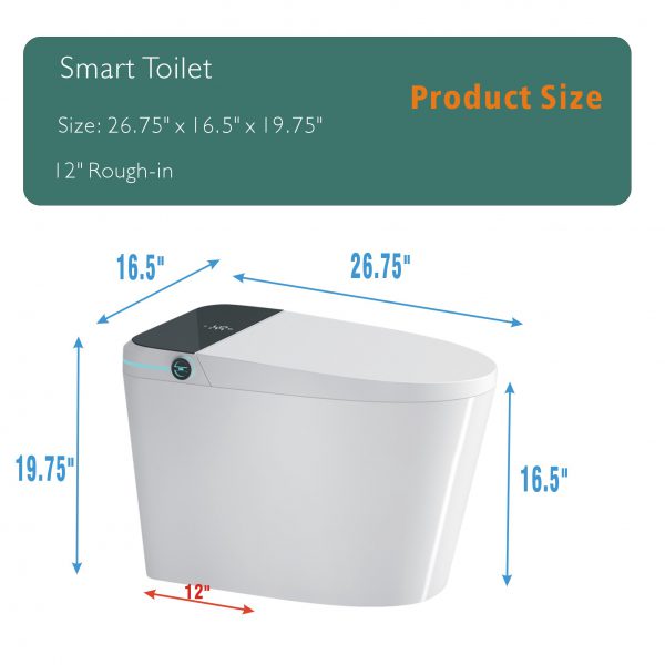 Modern Smart Toilet with Bidet Seat Built-in, Intelligent Toilet Auto Open/Close Seat, Foot Sensor, LED Display,Night Light, Warm Water & Dryer,White - Image 3