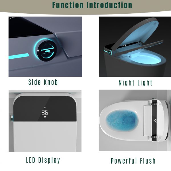 Modern Smart Toilet with Bidet Seat Built-in, Intelligent Toilet Auto Open/Close Seat, Foot Sensor, LED Display,Night Light, Warm Water & Dryer,White - Image 4