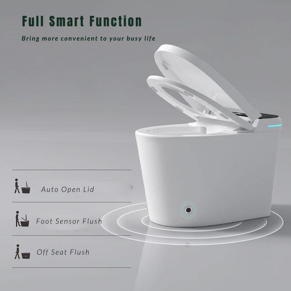 Modern Smart Toilet with Bidet Seat Built-in, Intelligent Toilet Auto Open/Close Seat, Foot Sensor, LED Display,Night Light, Warm Water & Dryer,White - Image 6