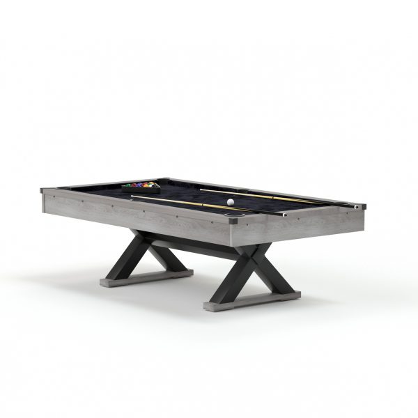 84" Pool Table with Billiard Balls, Cues, Pool Cue Chalk, Cleaning Brush, X-Legs, Black Cloth, Rustic Grey