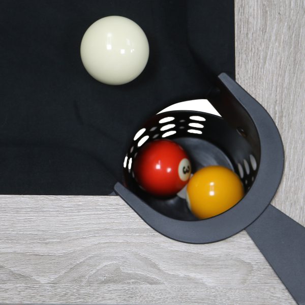 84" Pool Table with Billiard Balls, Cues, Pool Cue Chalk, Cleaning Brush, X-Legs, Black Cloth, Rustic Grey - Image 4