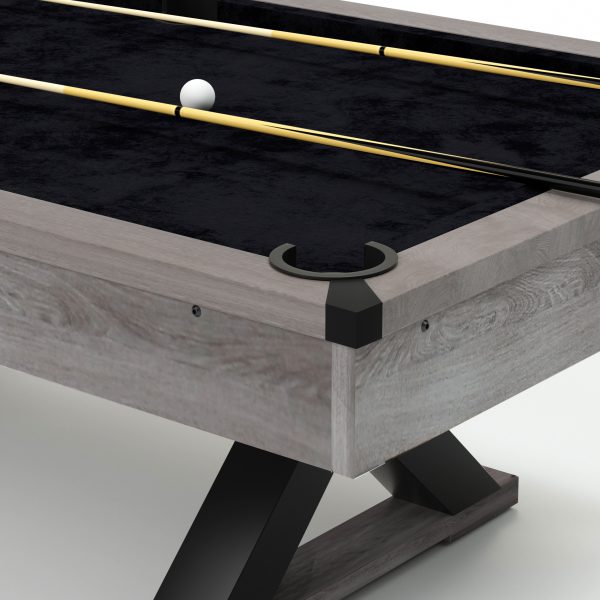 84" Pool Table with Billiard Balls, Cues, Pool Cue Chalk, Cleaning Brush, X-Legs, Black Cloth, Rustic Grey - Image 6