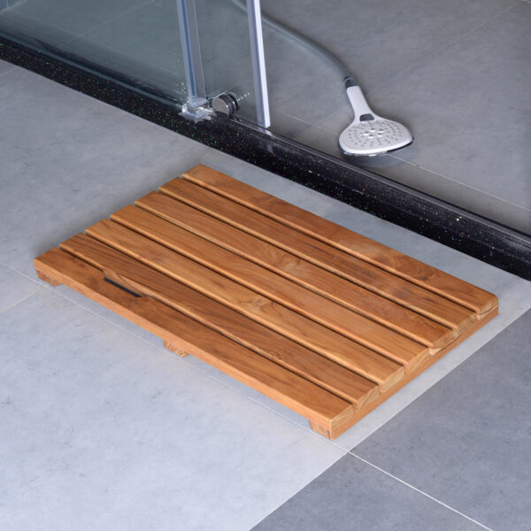 Solid Teak Wood Bathroom Shower Mat Bathroom Anti-Slip Mat for Bathroom, Outdoor "L23.6-W15.7" - Image 3
