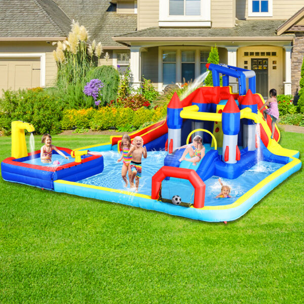 10-in-1 Inflatable Water Park with Slide, Bouncing House, Splash Pool, Water Gun & Climbing Wall for Kids Outdoor Fun - Image 3