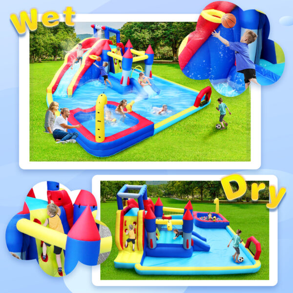 10-in-1 Inflatable Water Park with Slide, Bouncing House, Splash Pool, Water Gun & Climbing Wall for Kids Outdoor Fun - Image 5