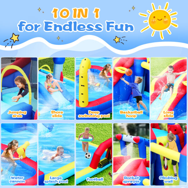10-in-1 Inflatable Water Park with Slide, Bouncing House, Splash Pool, Water Gun & Climbing Wall for Kids Outdoor Fun - Image 6