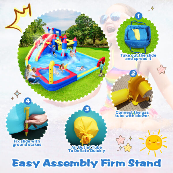 10-in-1 Inflatable Water Park with Slide, Bouncing House, Splash Pool, Water Gun & Climbing Wall for Kids Outdoor Fun - Image 7