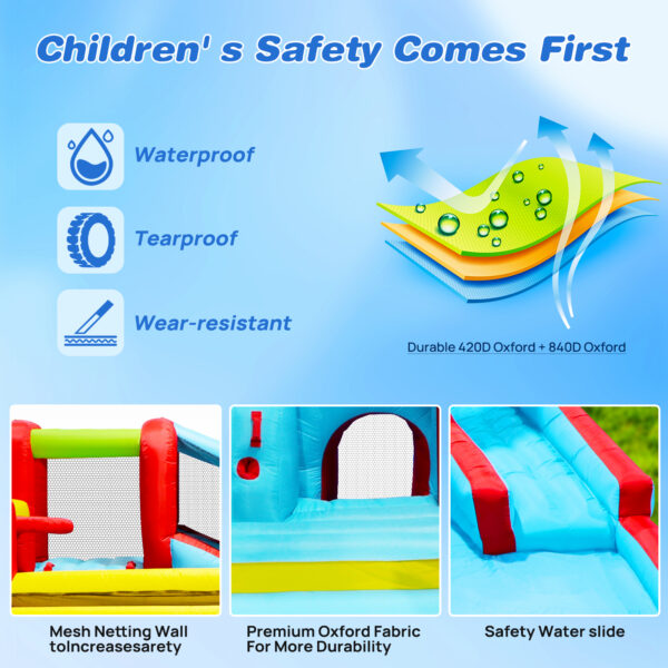 7-in-1 Inflatable Water Park & Bounce House – Slide, Soccer, Basketball, Splash Pool, Water Gun & Climbing Wall for Kids - Image 5