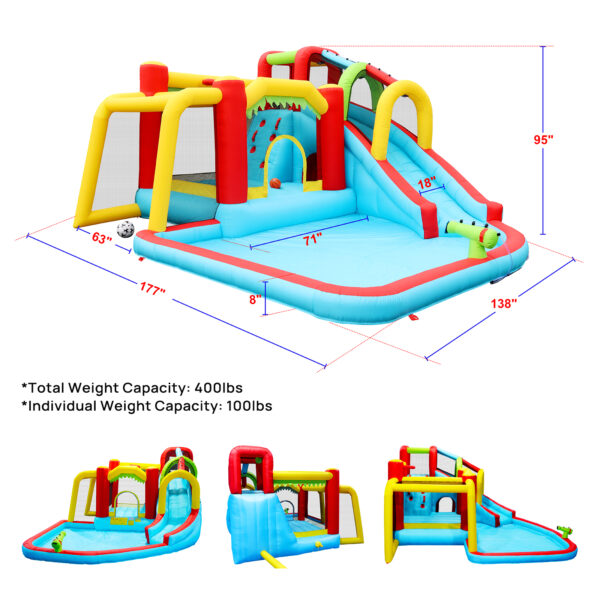 7-in-1 Inflatable Water Park & Bounce House – Slide, Soccer, Basketball, Splash Pool, Water Gun & Climbing Wall for Kids - Image 6
