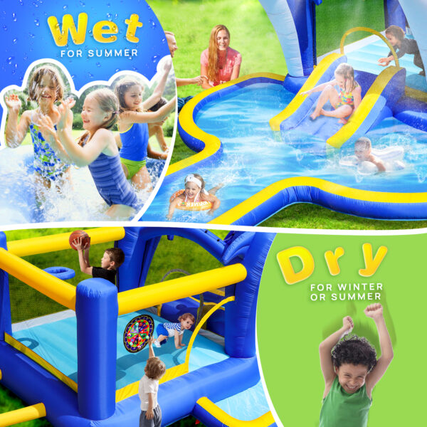 Children enjoying a summer water park with target games and water gun